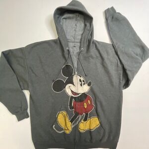 Disney Parks Mickey Mouse Zip Up Hoodie Mens XL Gray Hanes Graphic Sweatshirt